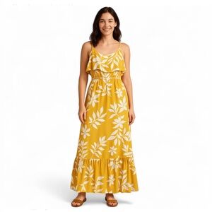 Old Navy Yellow Floral Maxi Dress Sz L Tiered Ruffle Babydoll Flowy *tiny Flaw*‎